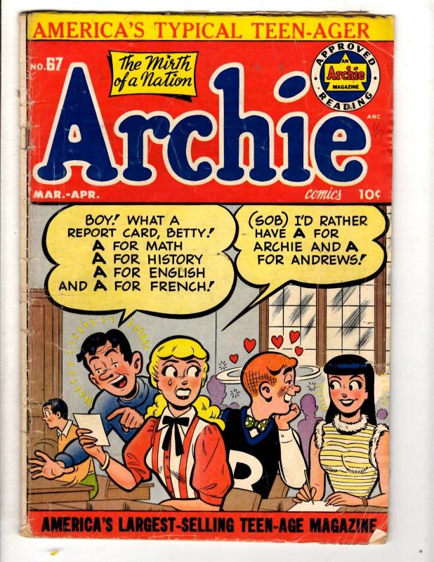 Archie # 67 VG Golden Age Comic Book Betty Veronica Jughead Reggie JL28