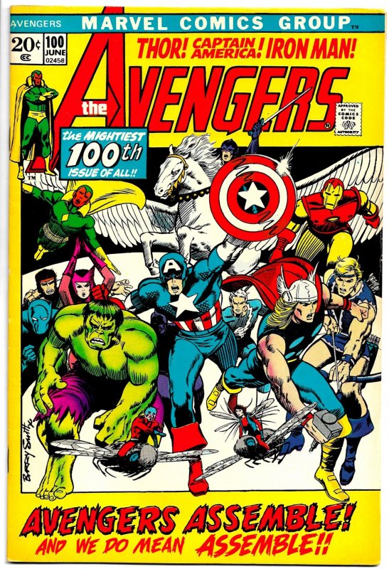 THE AVENGERS #100 (June1972) 8.0 VF 14 AVENGERS Battle Olympus! Barry Smith!