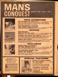 Man's Conquest 8/1963-Basil Gogos PT Boat cover-cheesecake pix-war-crime-expl...