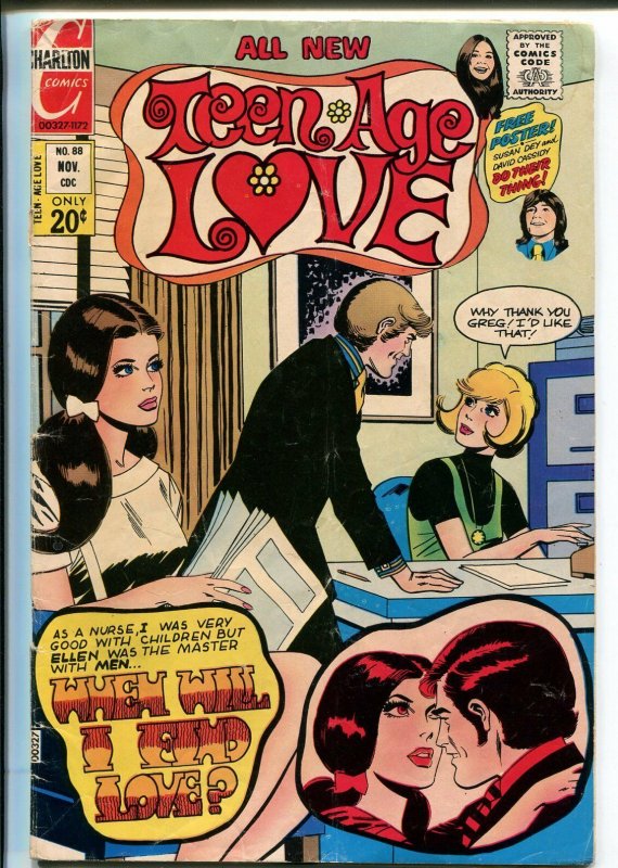 Teen-Age Love #88 1972- Charlton-Susan Dey-David Cassidy-nice poses-VG