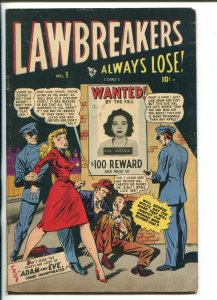 LAWBREAKERS ALWAYS LOSE #1 1948-TOMMY GUN-VIOLENCE-FBI POSTER-SKELETON-vg+