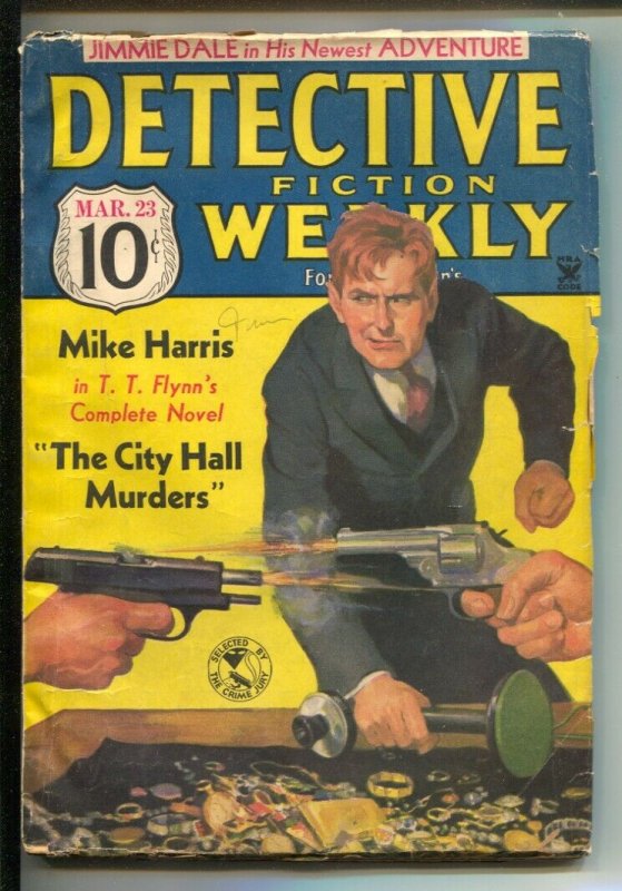 Detective Fiction Weekly 3/27/1935-Hero pulp-The Grey Seal appears-Violent cr...