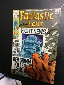 Fantastic Four #92 (1969) Mid grade Kirby gangsters vs. The Thing! FN Wow