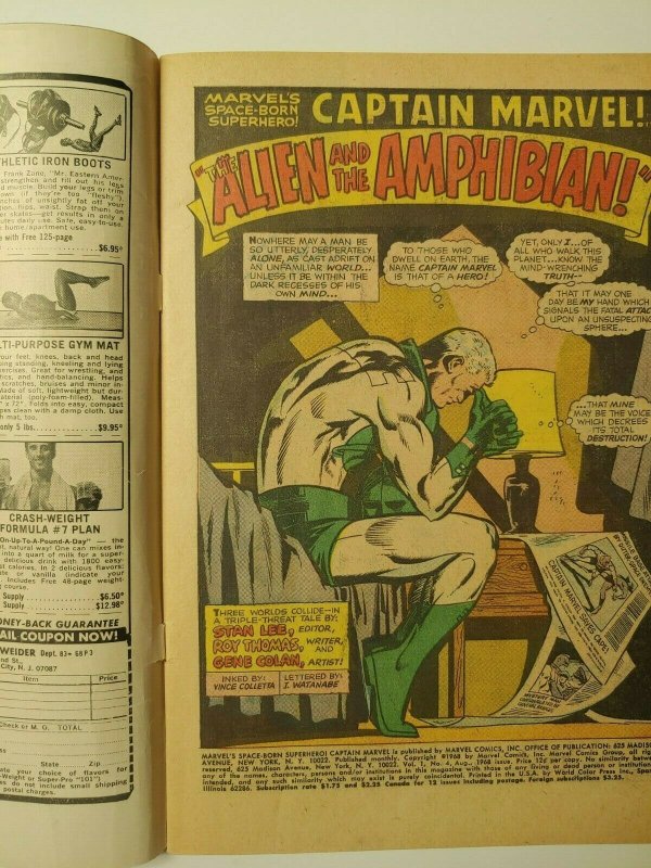 Captain Marvel #4 vol 1 1968 versus Sub-Mariner! Check pics. 