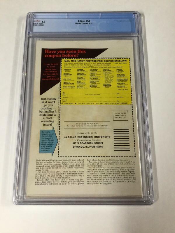 X-men 94 Cgc 6.0 White Pages 2nd Appearance Of New Team Marvel