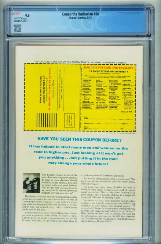 Conan The Barbarian #36  1974 - Marvel -CGC 9.6 - Comic Book-4048257007