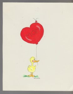 MOTHERS DAY Cartoon Duck w/ Mom Heart Balloon 7x9 Greeting Card Art #MD509