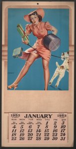 MAG: Pin-Up Girl Calendar-1/1953-unused-7 X 14-Blue Elvgren print-VF