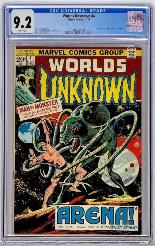 Worlds Unknown #4 Marvel 1973 CGC 9.2 Adaption of Frederick Brown's Arena