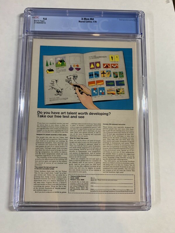 X-men 64 Cgc 9.4 White Pages 1st Sunfire Marvel Silver Age