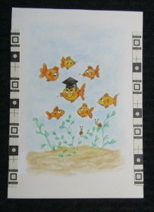 YOUR SCHOOL DAYS ARE OVER Cartoon Fish with Cap 5.5x8 Greeting Card Art #G4352