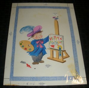 HAPPY BIRTHDAY Cute Boy Painting on Easel 7x9 Greeting Card Art #5115