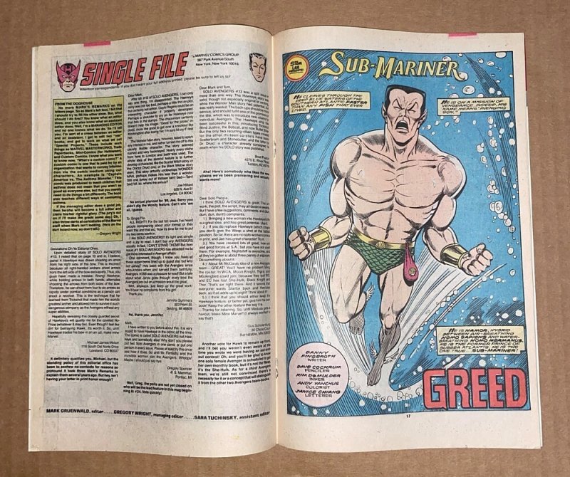 Solo Avengers #17  ( 7.0 FN/VFN  ) Hawkeye/ Sub Mariner / April 1989