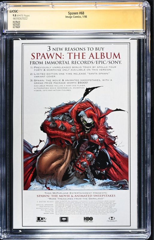 Spawn (1998) # 68 (CGC 9.8 SS) Signed Greg Capullo * Image Comics * Census = 9