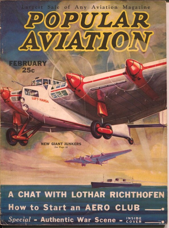 Popular Aviation 2/1933-giant Junkers plane-H.R. Bollin-Von Richthofen-VG