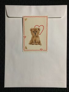 BE MY VALENTINE Cute Teddy Bear w/ Hearts by Janet 4x5 Greeting Card Art V320