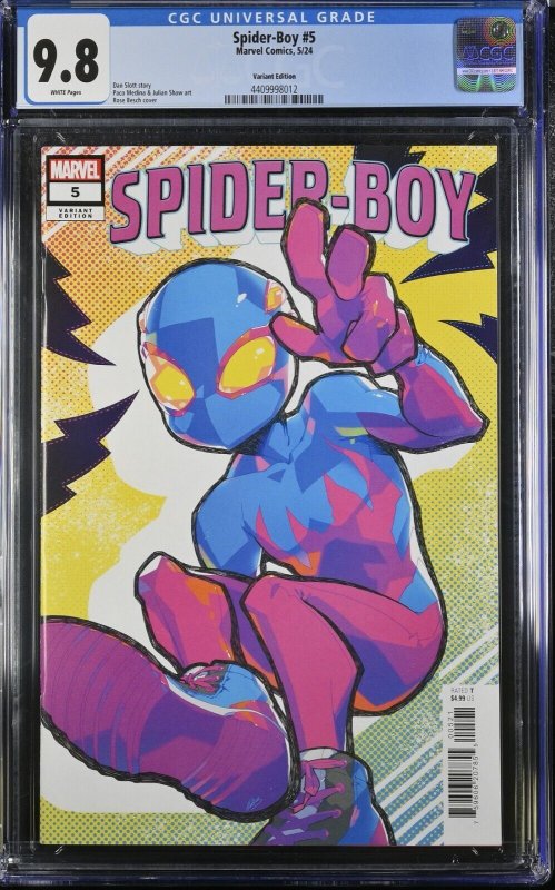 Spider-Boy #5 CGC 9.8 Rose Besch Variant Cover White Pages Graded Marvel 2024 WP