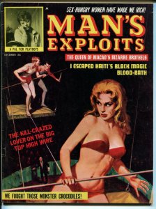 Man's Exploits 12/1963-Vicky Kennedy cheesecake-black magic-crocodiles-pulp-FN