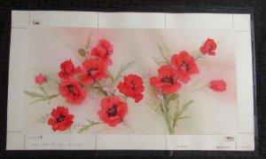 SPECIAL THOUGHTS 3-Panels Red Flowers Large 17x10 Greeting Card Art #5002