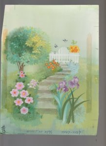 MOTHERS DAY Garden with Birds & Fence 8x10.5 Greeting Card Art #7567