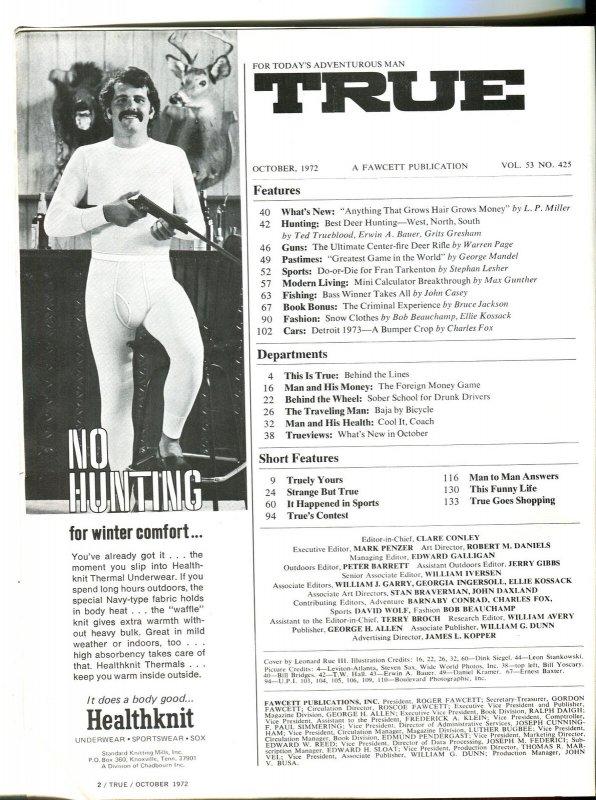 True 10/1972-Fawcett-John Wayne-Fran Tarkenton-NFL-pulp thrills-VG