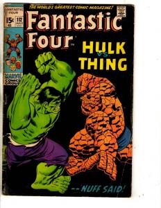 Fantastic Four # 112 VG Marvel Comic Book Thing Vs. Incredible Hulk Key  RH3