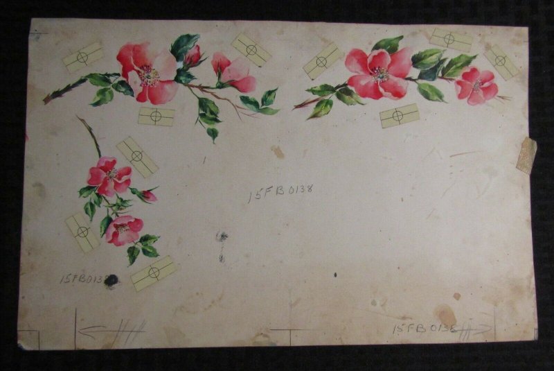 HAPPY BIRTHDAY Pink Flowers on Branch Border 15x9.75 Greeting Card Art #B0138