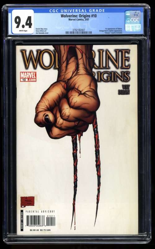 Wolverine: Origins #10 CGC NM 9.4 White Pages Two Claw Variant 1st Daken!