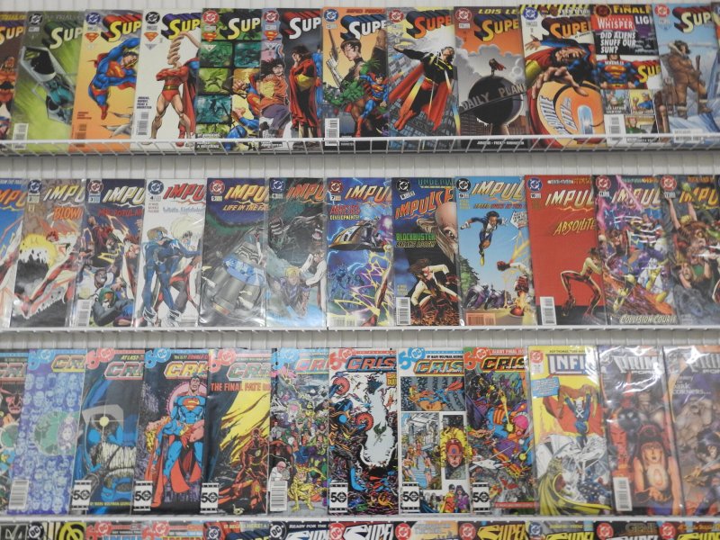 Huge Lot 180+ Comics W/ Superman, Impulse, Crisis Infinite Earths+ Avg VF Cond!