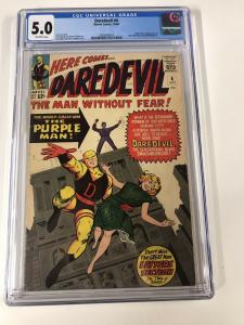 Daredevil 4 Cgc 5.0 Ow Pages 1st Purple Man Marvel Silver Age