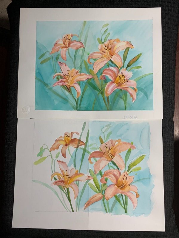PLANNER Pink Easter Lillies 2pvs 14.5x11.5 Greeting Card Art #5092