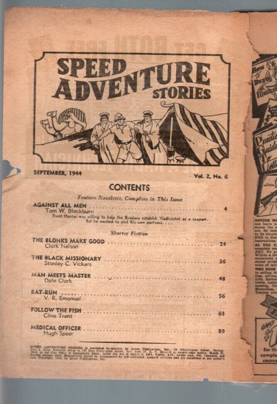 SPEED ADVENTURE STORIES 1944 SEP-SPICY BARGAIN PULP! P/FR