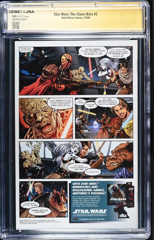 Star Wars: Clone Wars #2 10/08 signed Eckstein, Taylor & Lanter Graded CGC 9.8