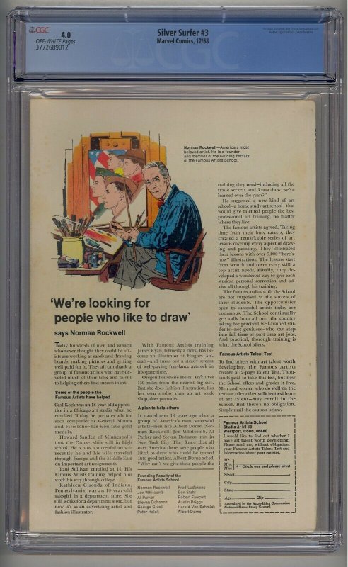 SILVER SURFER #3 CGC 4.0 1ST APP MEPHISTO (9012)