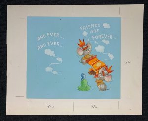 FRIENDS ARE FOREVER Cute Mice & Bird w/ Smoke Signals 11x9 Greeting Card Art #nn