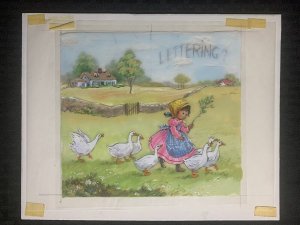 HAPPY BIRTHDAY Cute Girl Walking with Ducks 10x8 Greeting Card Art #nn