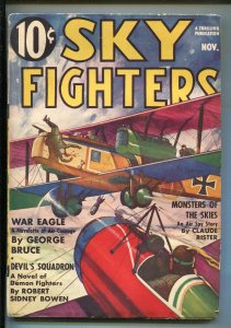 SKY FIGHTERS 11/1937-AIR WAR PULP-THRILLS-GEORGE BRUCE-ROBER SIDNEY BOWEN-vg-