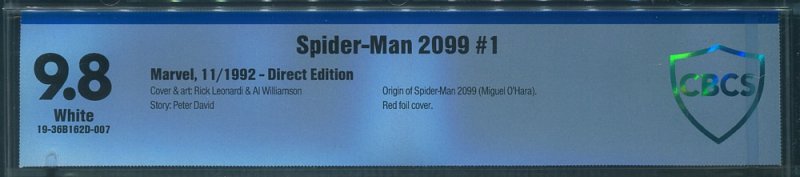 Spider-Man 2099 #1  /  CBCS 9.8 NM-MT  /  Miguel O' Hara Origin  1992