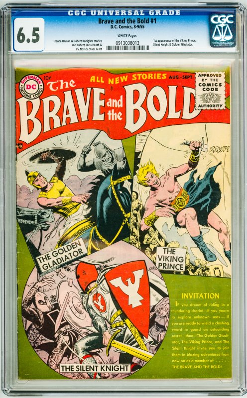 The Brave and the Bold #1 CGC 6.5! White Pages! tape residue on back of case