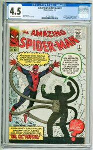 Amazing Spider-Man #3 (1963) CGC 4.5! OWW Pgs! 1st Appearance of Doctor Octopus!