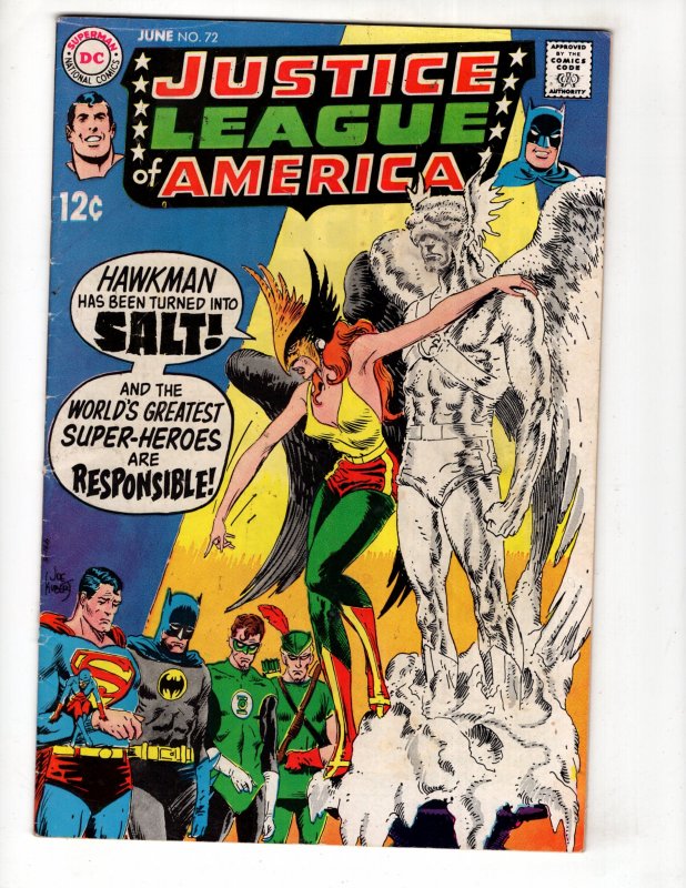 Justice League of America #72 (1969) HAWKGIRL! Joe Kubert Cover / ID#448