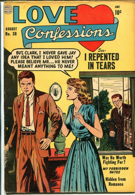 Love Confessions #38 1954-Quality-Peeping Tom cover & story-spicy art-FN