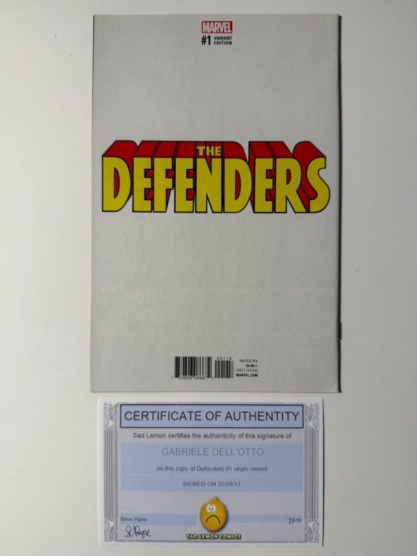 The Defenders #1 Dell'Otto Virgin Cover (2017) Signed Dell'Otto wit...