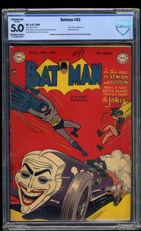 Batman #52 CBCS VG/FN 5.0 Off White to White (Restored) Joker Cover!