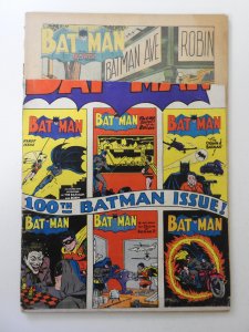 Batman #100 (1956) PR  2/3 cumulative book-length spine split, moisture damage