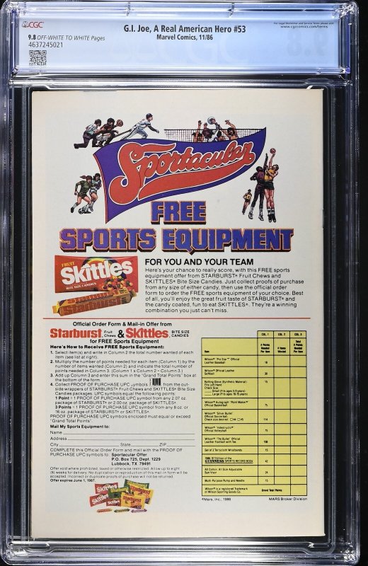 G.I. Joe, A Real American Hero #53 (11/86) Graded CGC 9.8