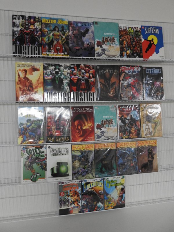 Huge Lot of 27 TPB's Hard and Soft Covers! Batman, Harley Quinn+ Avg VF-...