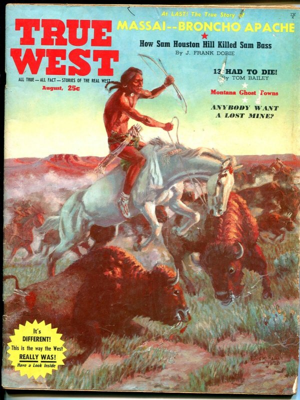 True West 7/1959-Indian buffalo hunt-Apache Indians-Western pulp thrills-VG