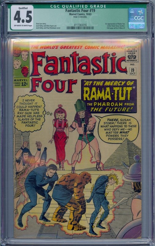 FANTASTIC FOUR #19 CGC 4.5 1ST RAMU-TUT KANG THE CONQUEROR JACK KIRBY