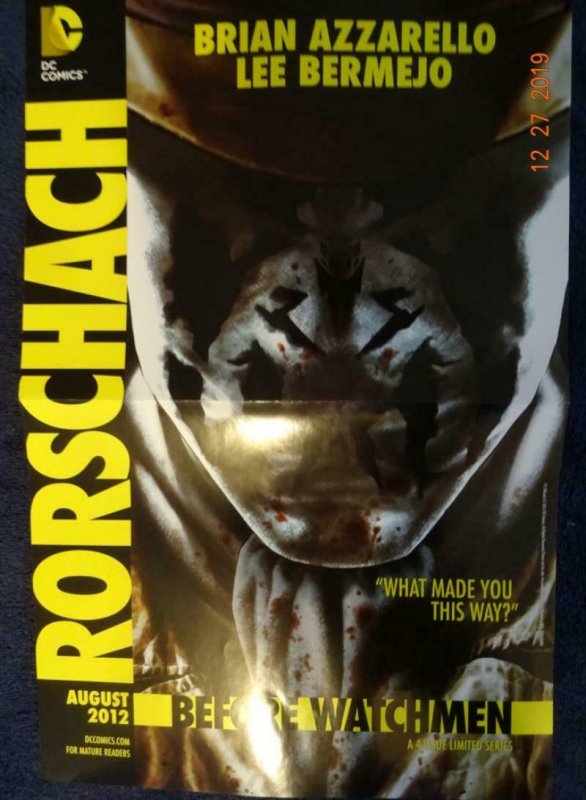 RORSCHACH BEFORE WATCHMEN Promo Poster, 11 x 17, 2012, DC Lee Bermejo Unused 407